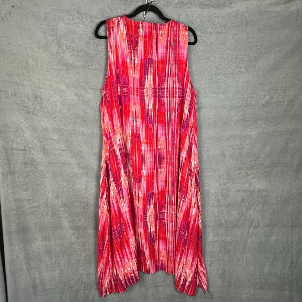 Natori Dress Women Large Pink Sleeveless V Neck Midi Flowy Resort Abstract Artsy - Picture 6 of 14